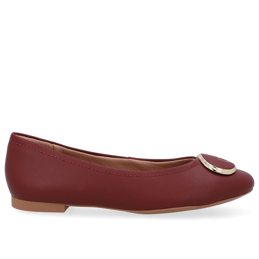 Sapatilha Couro Vermelha Bico Redondo Enfeite