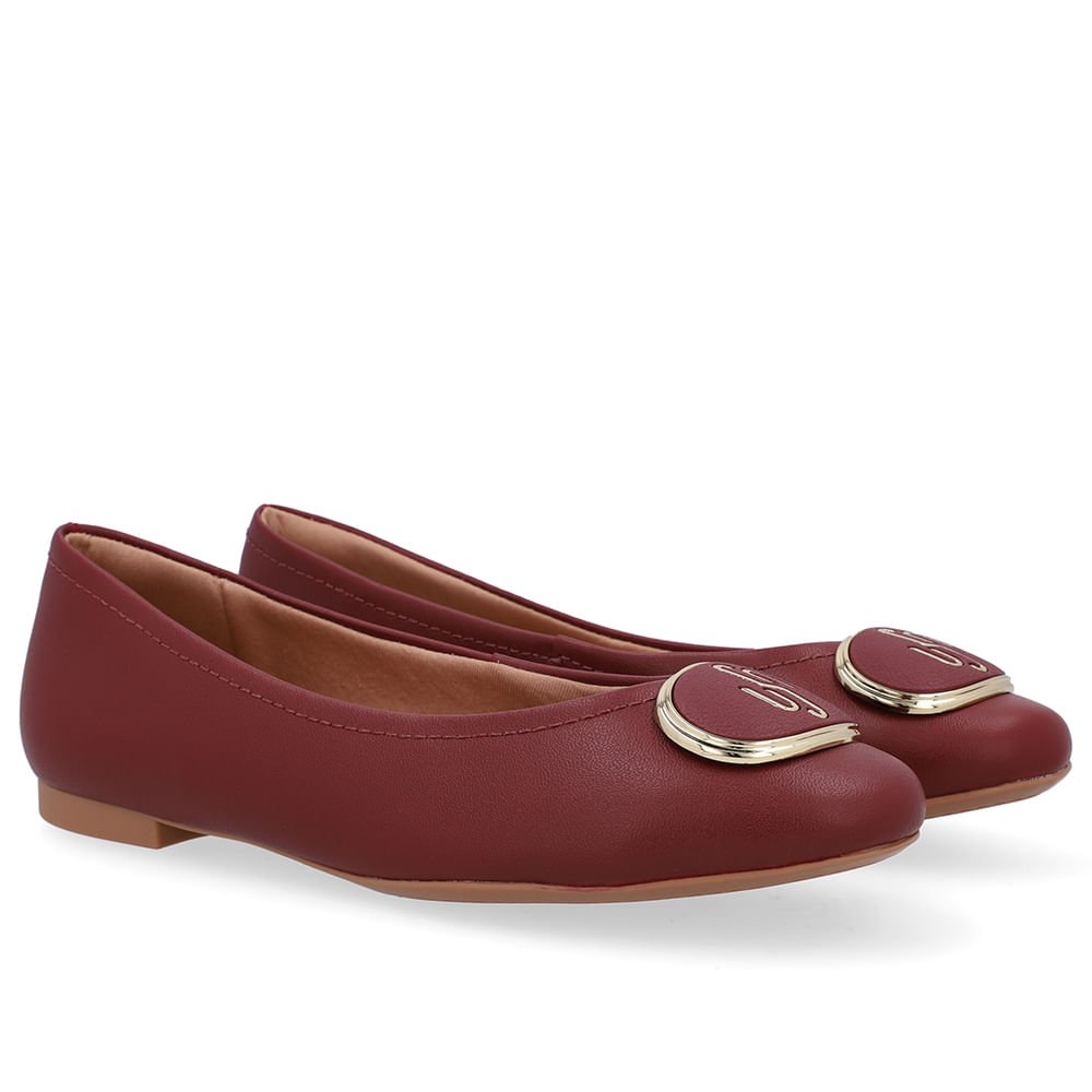 Sapatilha Couro Vermelha Bico Redondo Enfeite Vinho 2