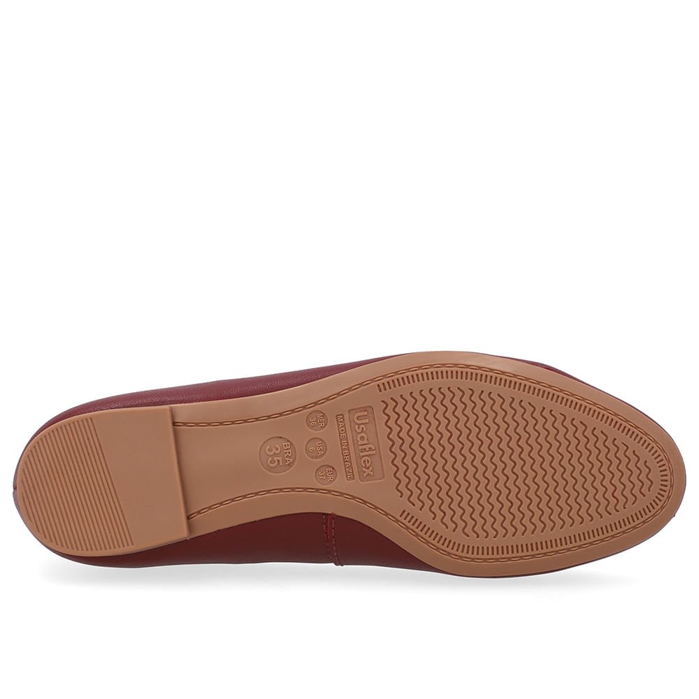 Sapatilha Couro Vermelha Bico Redondo Enfeite Vinho 5