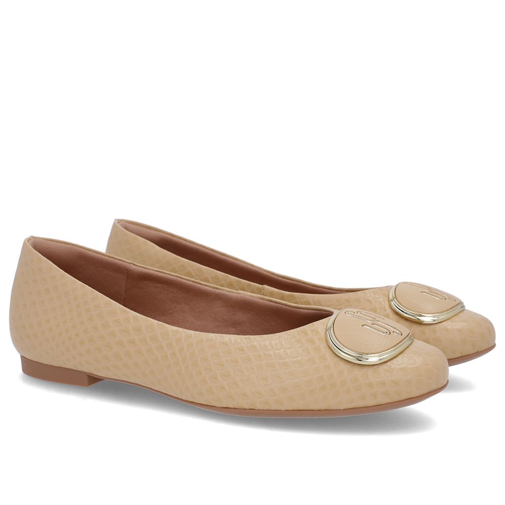 Sapatilha Couro Bege Bico Redondo Enfeite Bege 2