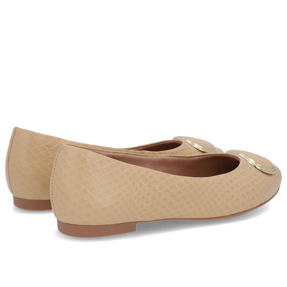 Sapatilha Couro Bege Bico Redondo Enfeite Bege 3