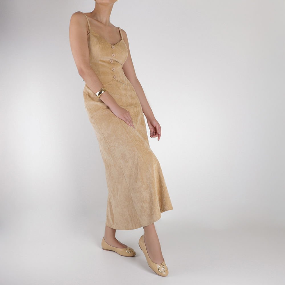 Sapatilha Couro Bege Bico Redondo Enfeite Bege 4