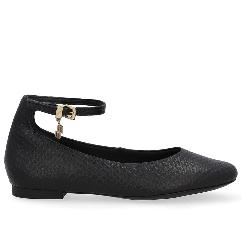 Sapatilha Boneca Preta Couro Salto Bloco