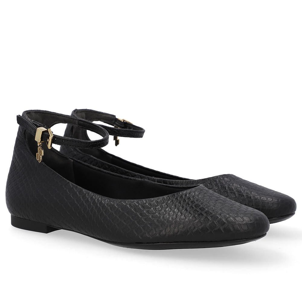 Sapatilha Boneca Preta Couro Salto Bloco Preto 2