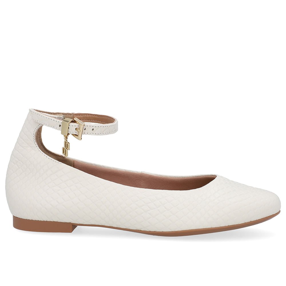 Sapatilha Boneca Branca Marfim Couro Salto Bloco