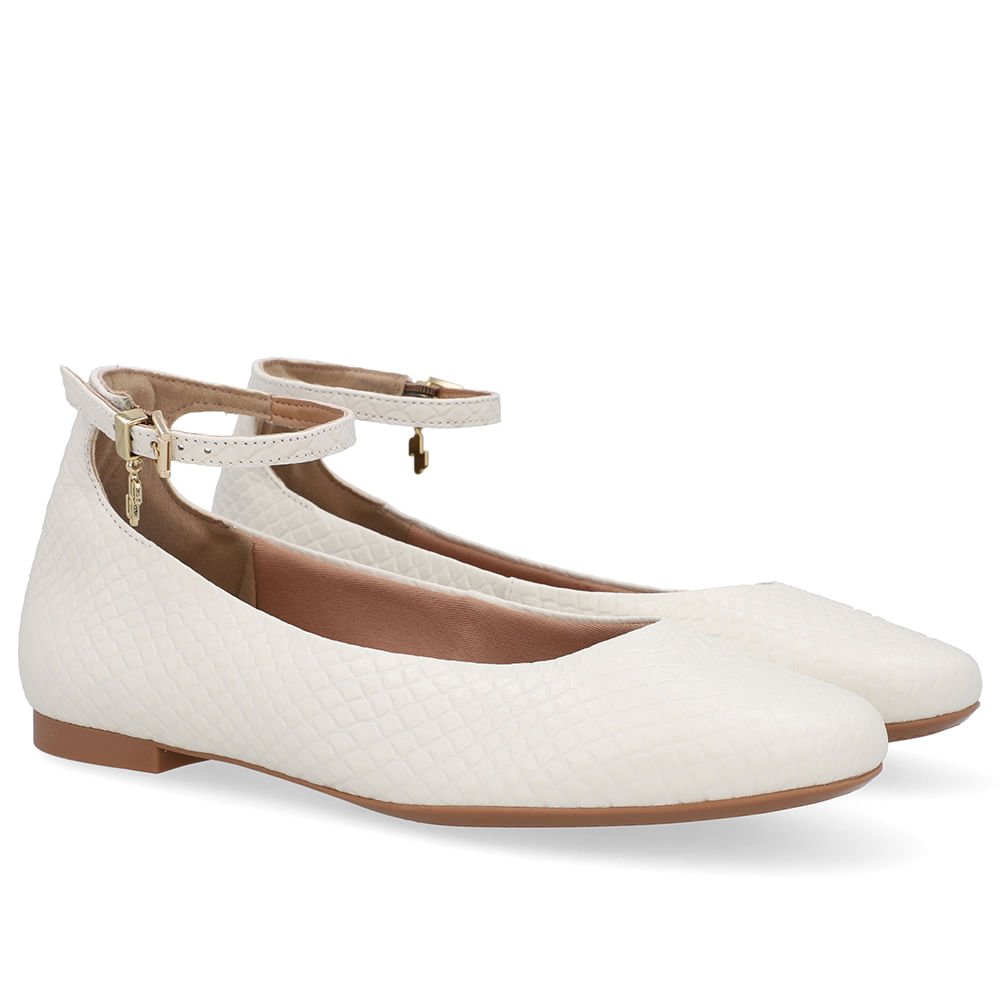 Sapatilha Boneca Branca Marfim Couro Salto Bloco Branco 2