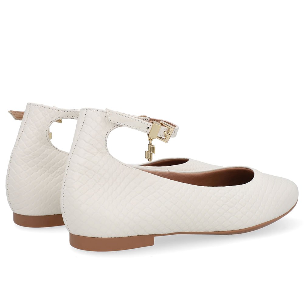 Sapatilha Boneca Branca Marfim Couro Salto Bloco Branco 3