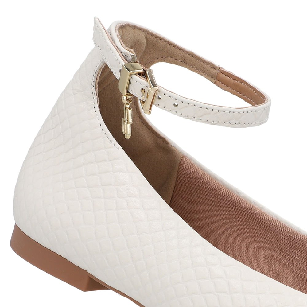 Sapatilha Boneca Branca Marfim Couro Salto Bloco Branco 4