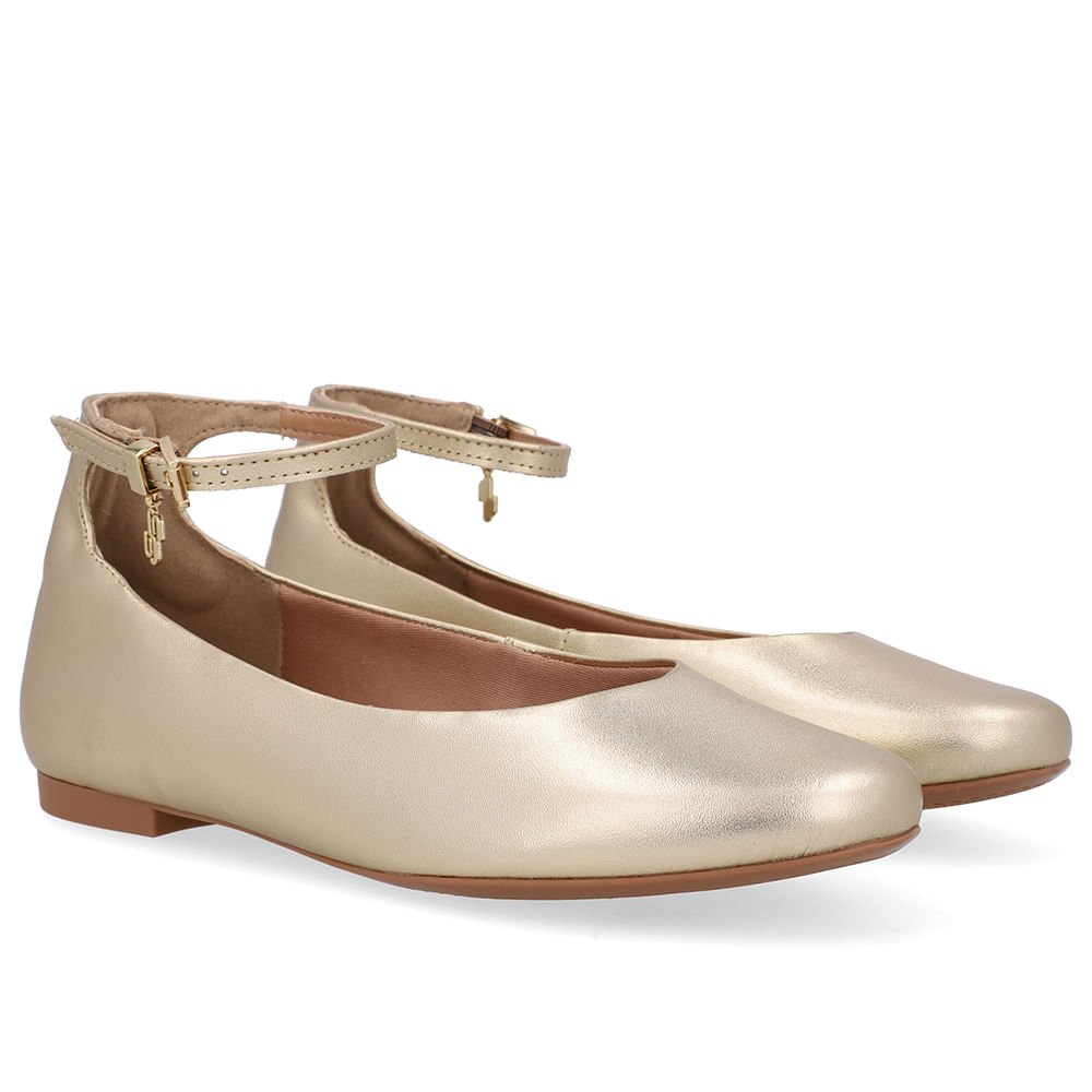 Sapatilha Boneca Dourada Couro Salto Bloco Dourado 2