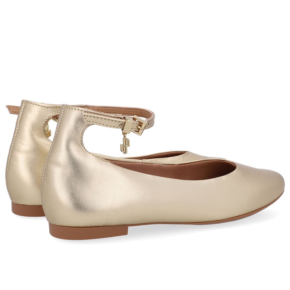 Sapatilha Boneca Dourada Couro Salto Bloco Dourado 3