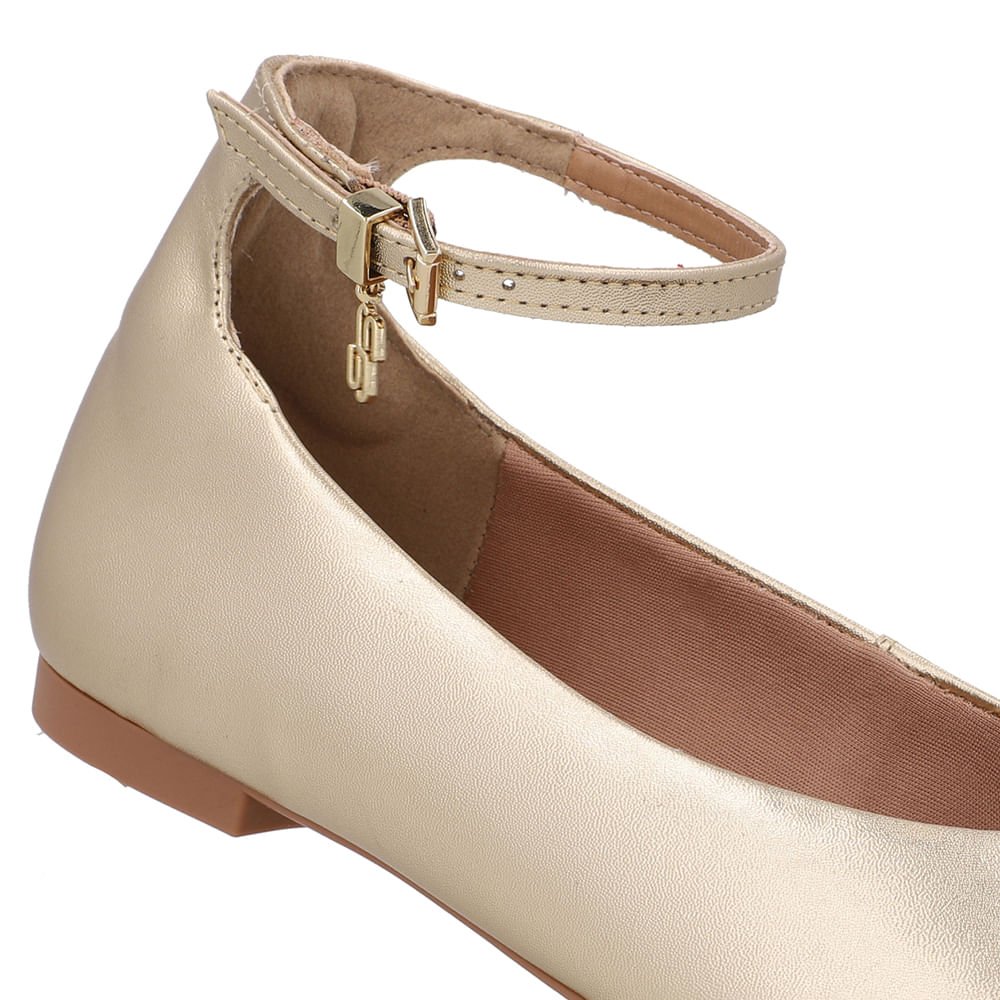 Sapatilha Boneca Dourada Couro Salto Bloco Dourado 4