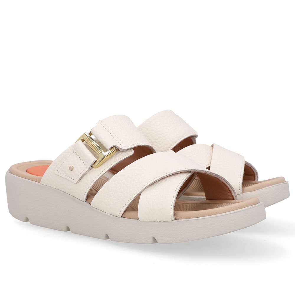 Tamanco Salto Plataforma Couro Branco Marfim Branco 2