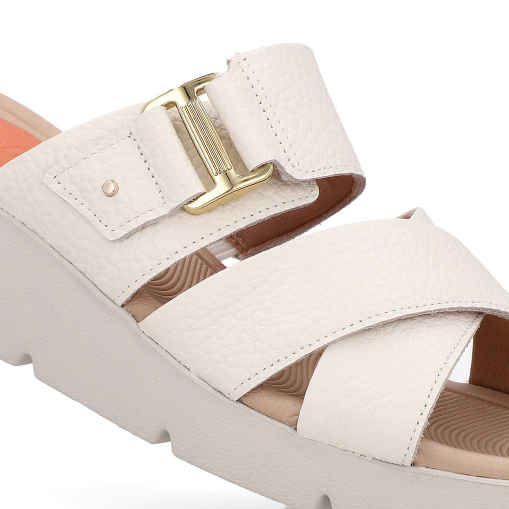 Tamanco Salto Plataforma Couro Branco Marfim Branco 4