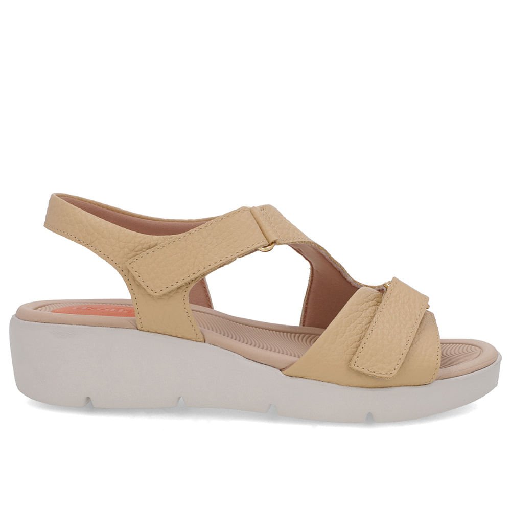 Sandália Plataforma Couro Bege Ajuste Fecho-Flex