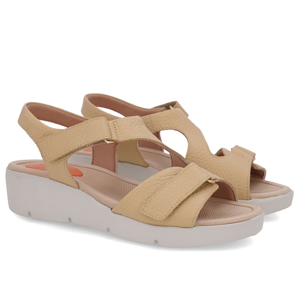 Sandália Plataforma Couro Bege Ajuste Fecho-Flex Amarelo 2