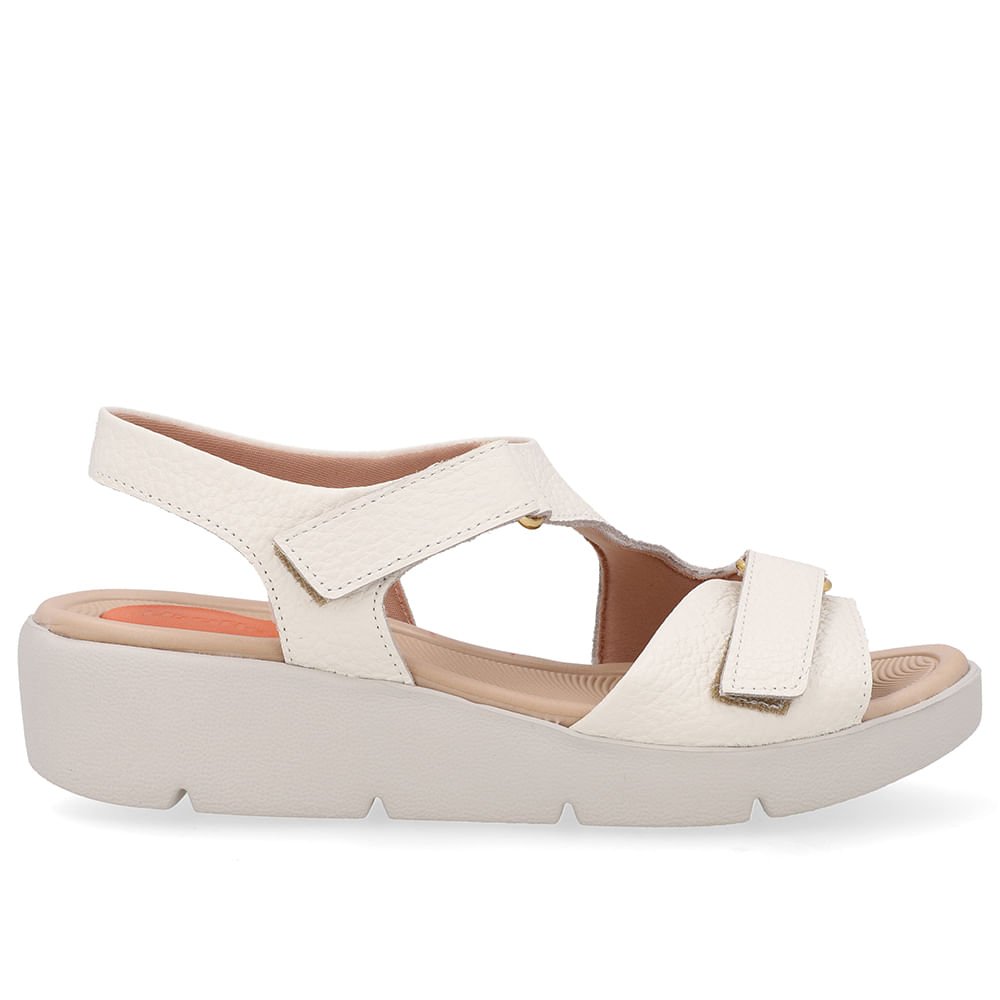 Sandália Plataforma Couro Branca Marfim Ajuste Fecho-Flex