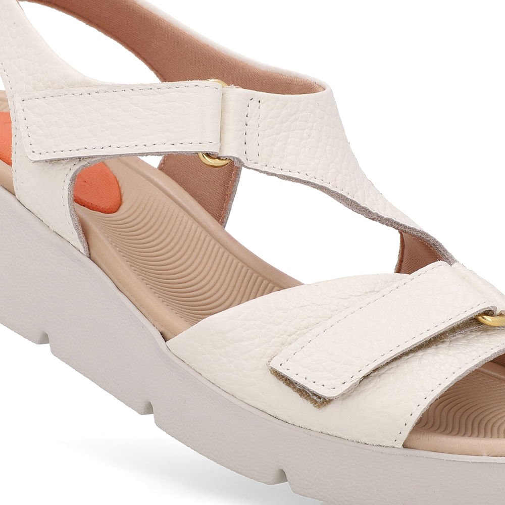 Sandália Plataforma Couro Branca Marfim Ajuste Fecho-Flex Branco 4