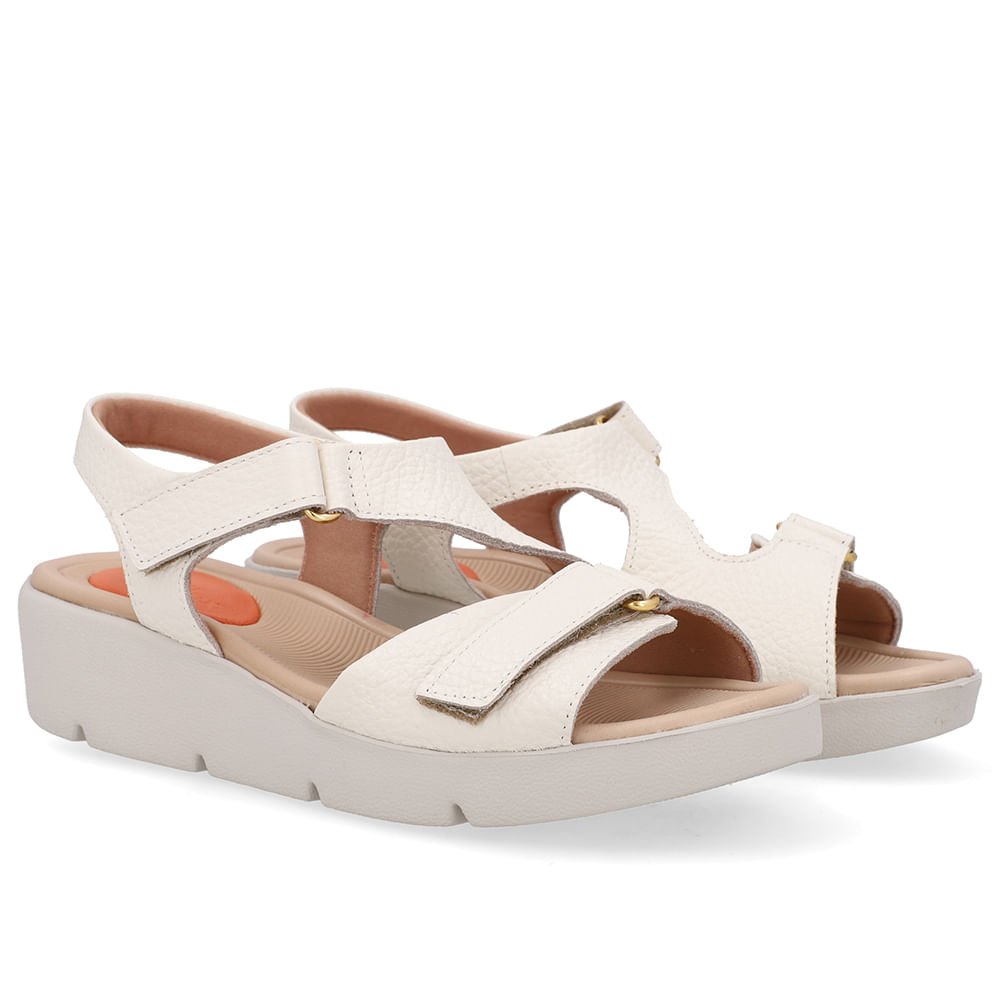 Sandália Plataforma Couro Branca Marfim Ajuste Fecho-Flex Branco 2