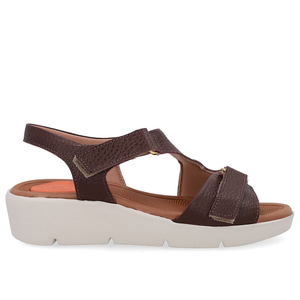 Sandália Plataforma Couro Marrom Ajuste Fecho-Flex