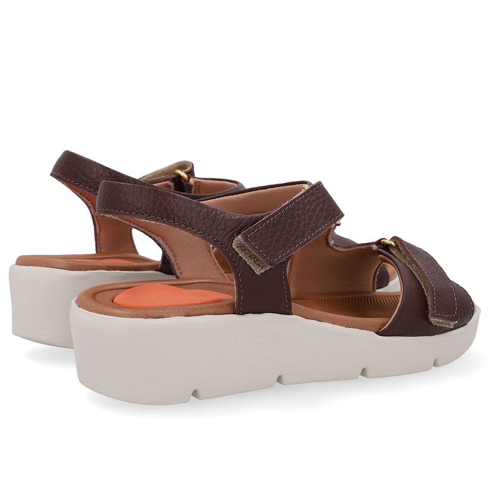Sandália Plataforma Couro Marrom Ajuste Fecho-Flex Marrom 3