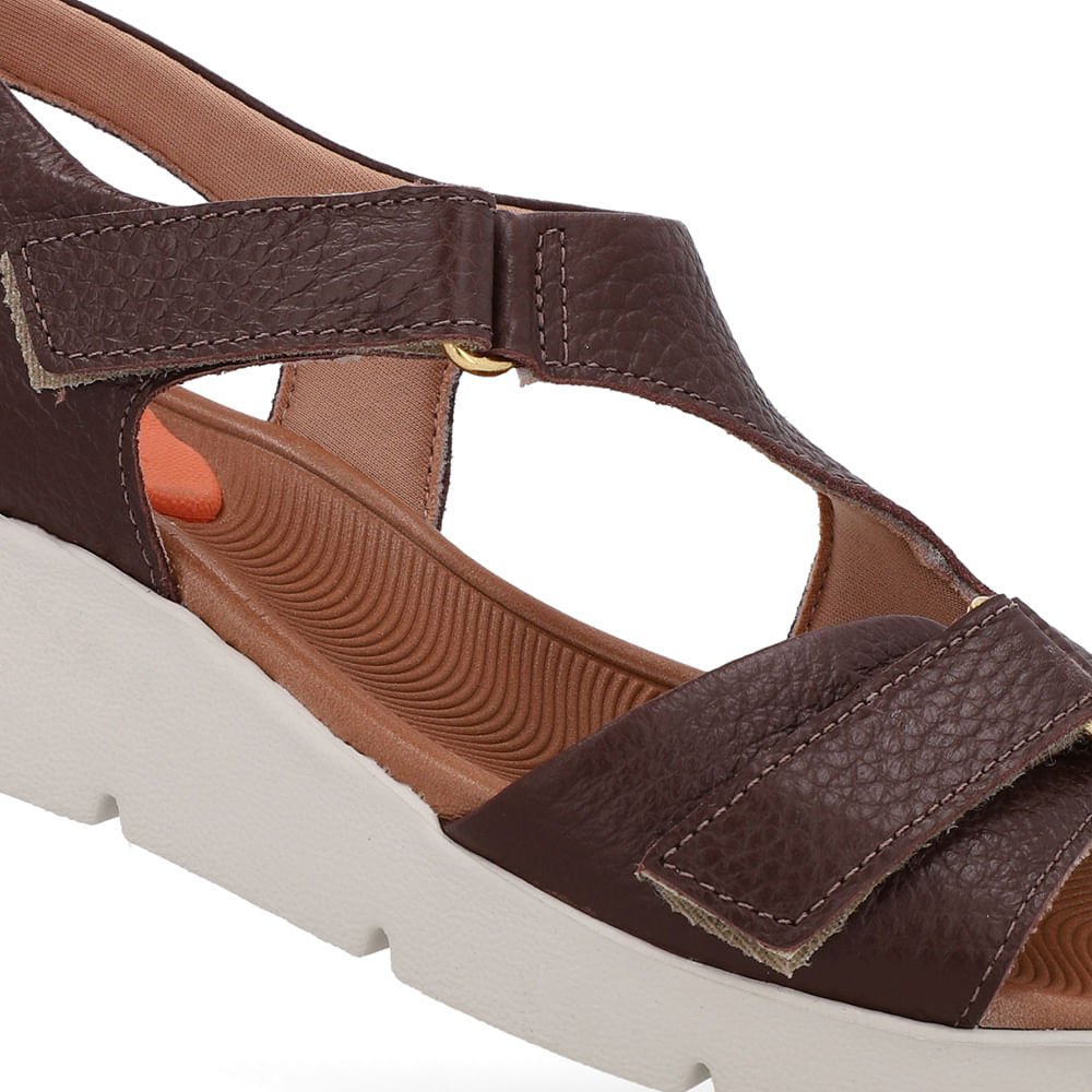 Sandália Plataforma Couro Marrom Ajuste Fecho-Flex Marrom 4