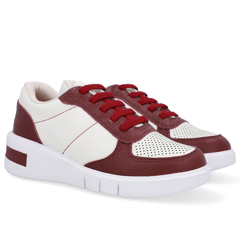 Tênis Vermelho Couro Detalhe Sola Branco/Vinho 2
