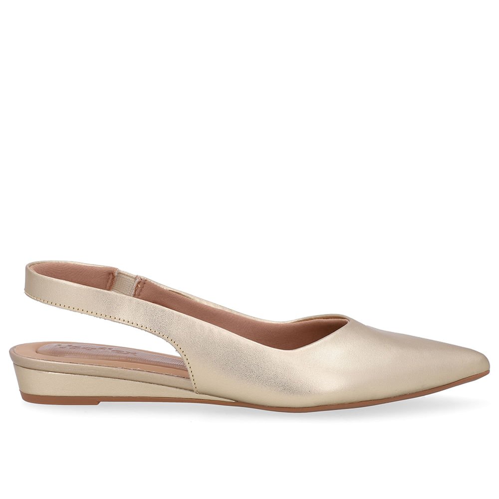 Slingback Dourada Couro Salto Anabela