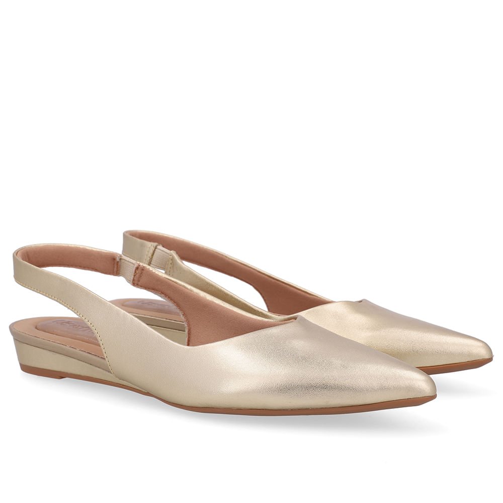 Slingback Dourada Couro Salto Anabela Dourado 2
