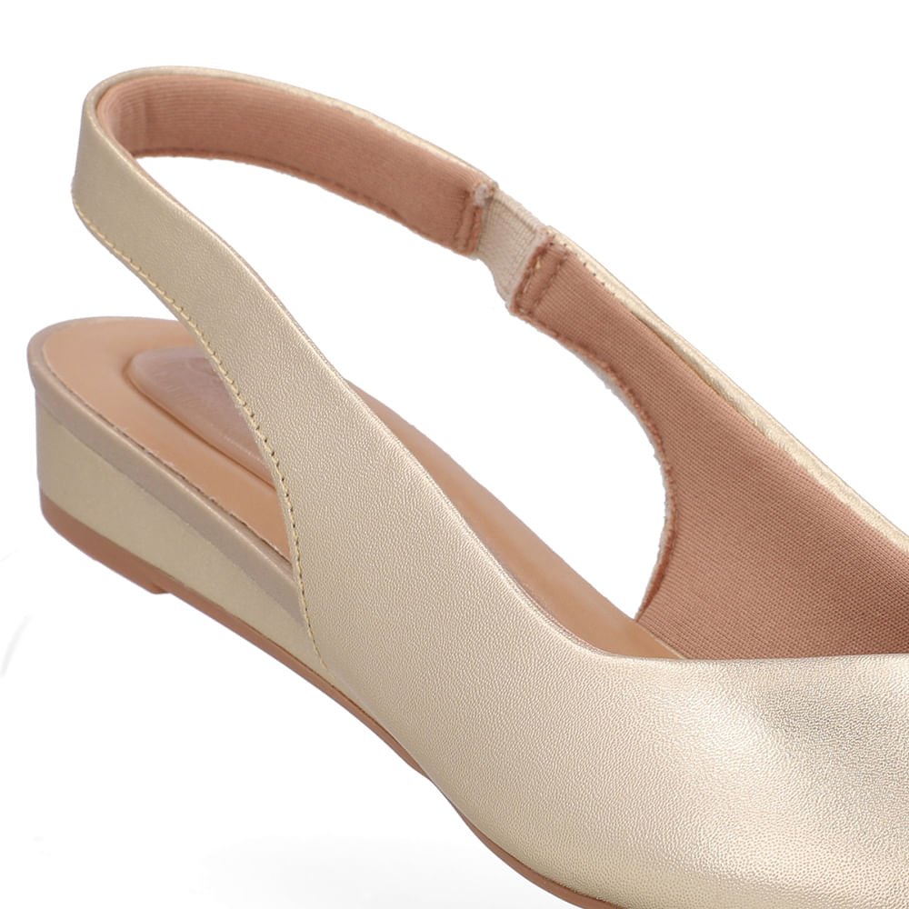 Slingback Dourada Couro Salto Anabela Dourado 4
