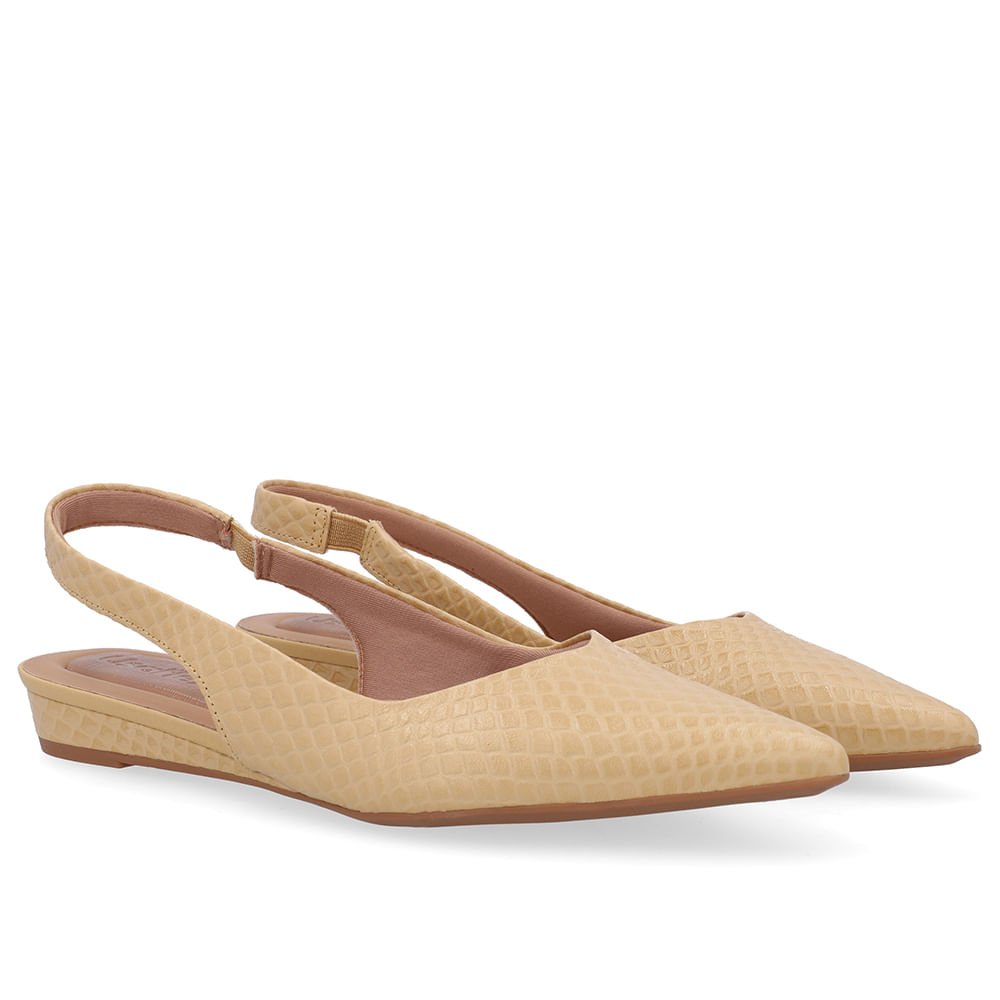 Slingback Creme Couro Salto Anabela Bege 2