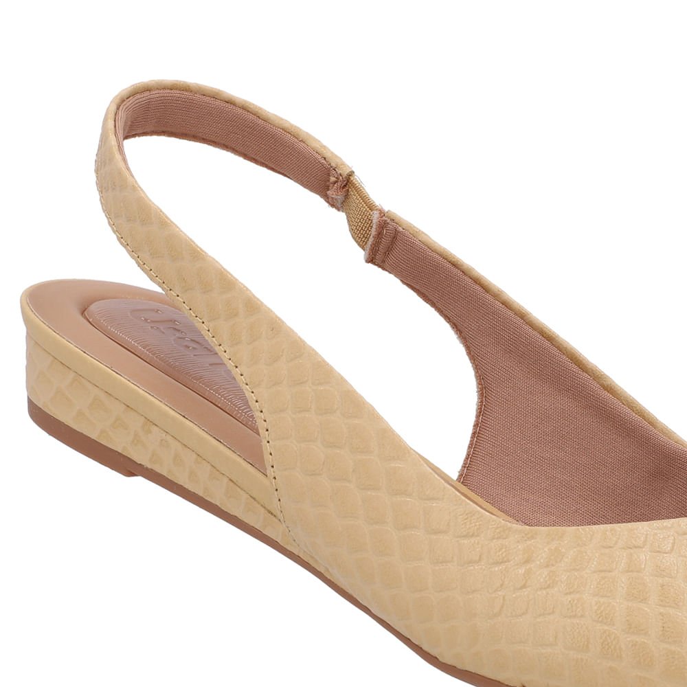 Slingback Creme Couro Salto Anabela Bege 4