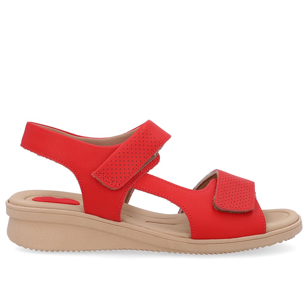 Sandália Plataforma Couro Vermelha Fecho-Flex