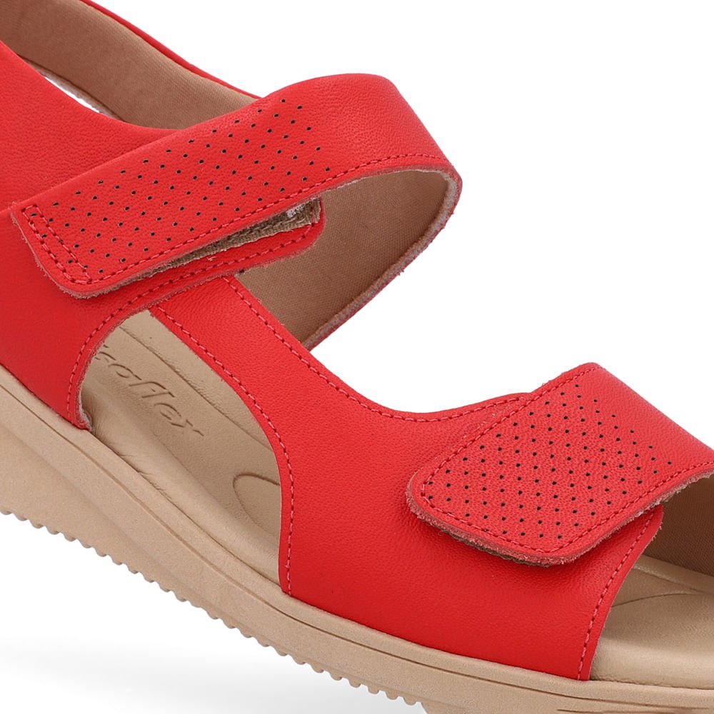Sandália Plataforma Couro Vermelha Fecho-Flex Vermelho 4