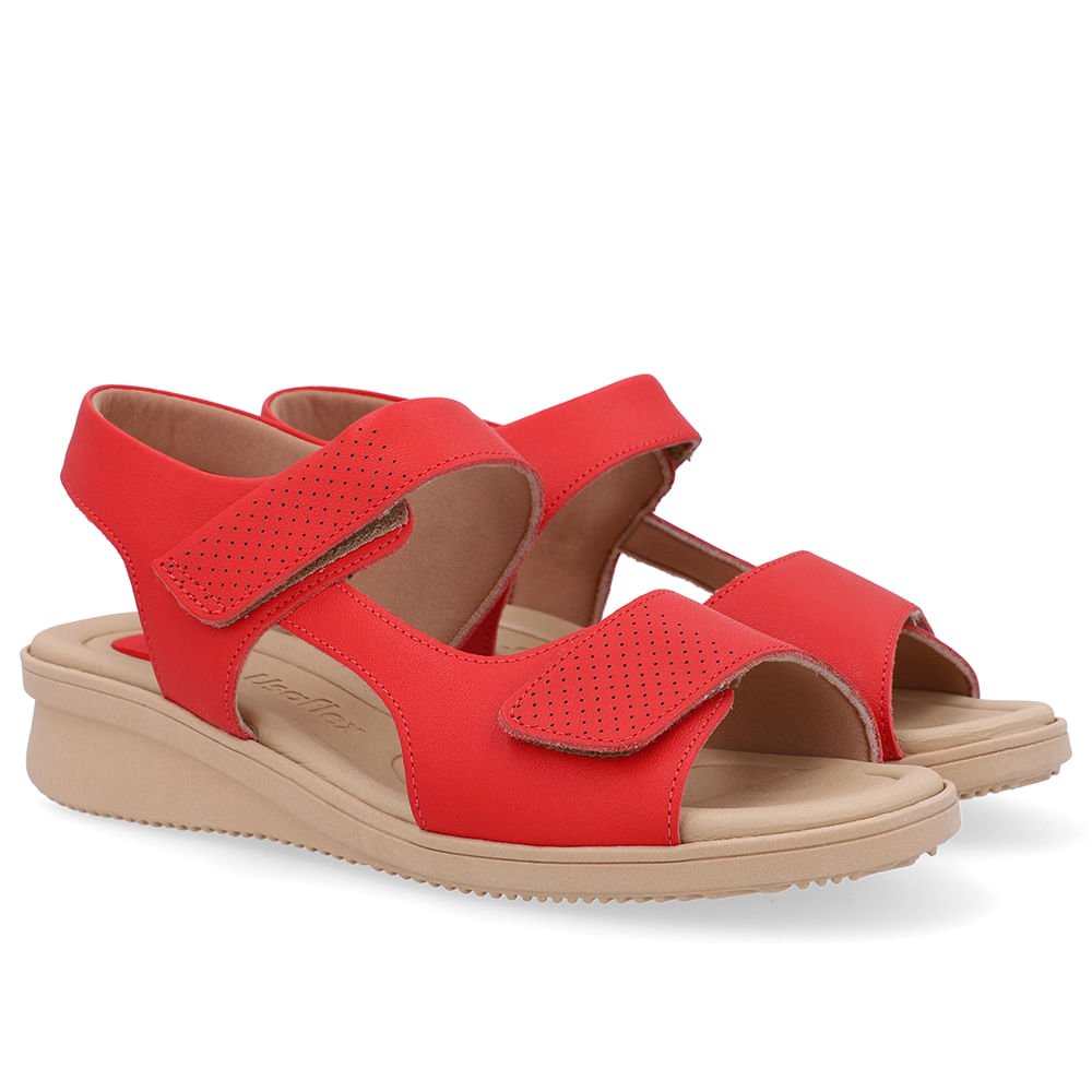 Sandália Plataforma Couro Vermelha Fecho-Flex Vermelho 2