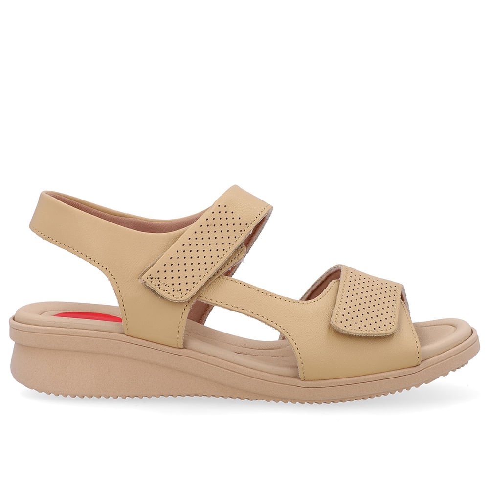 Sandália Plataforma Couro Bege Fecho-Flex