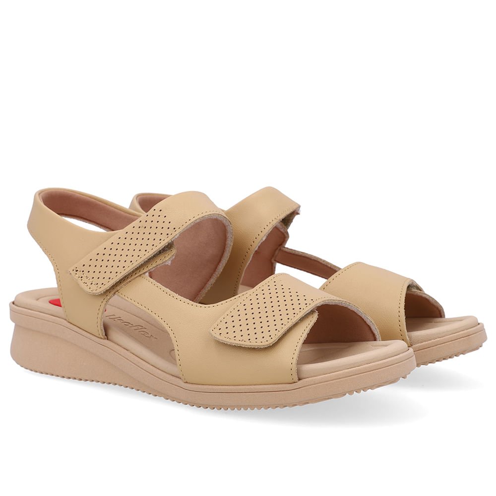 Sandália Plataforma Couro Bege Fecho-Flex Bege 2