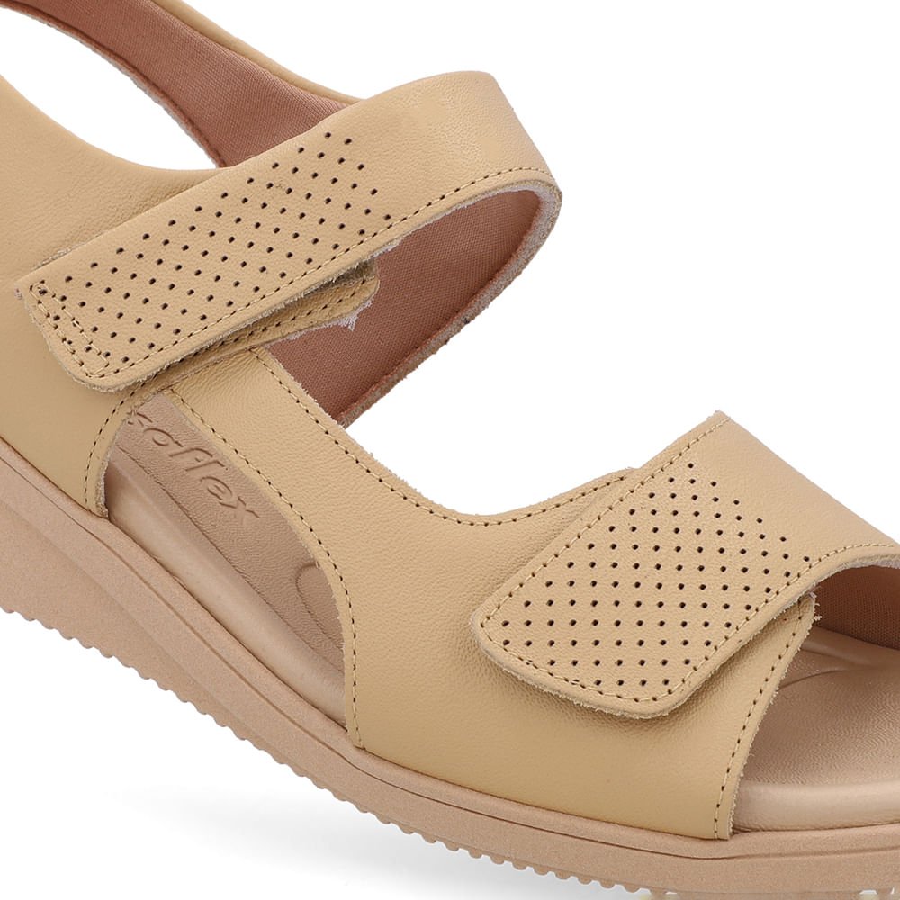 Sandália Plataforma Couro Bege Fecho-Flex Bege 4