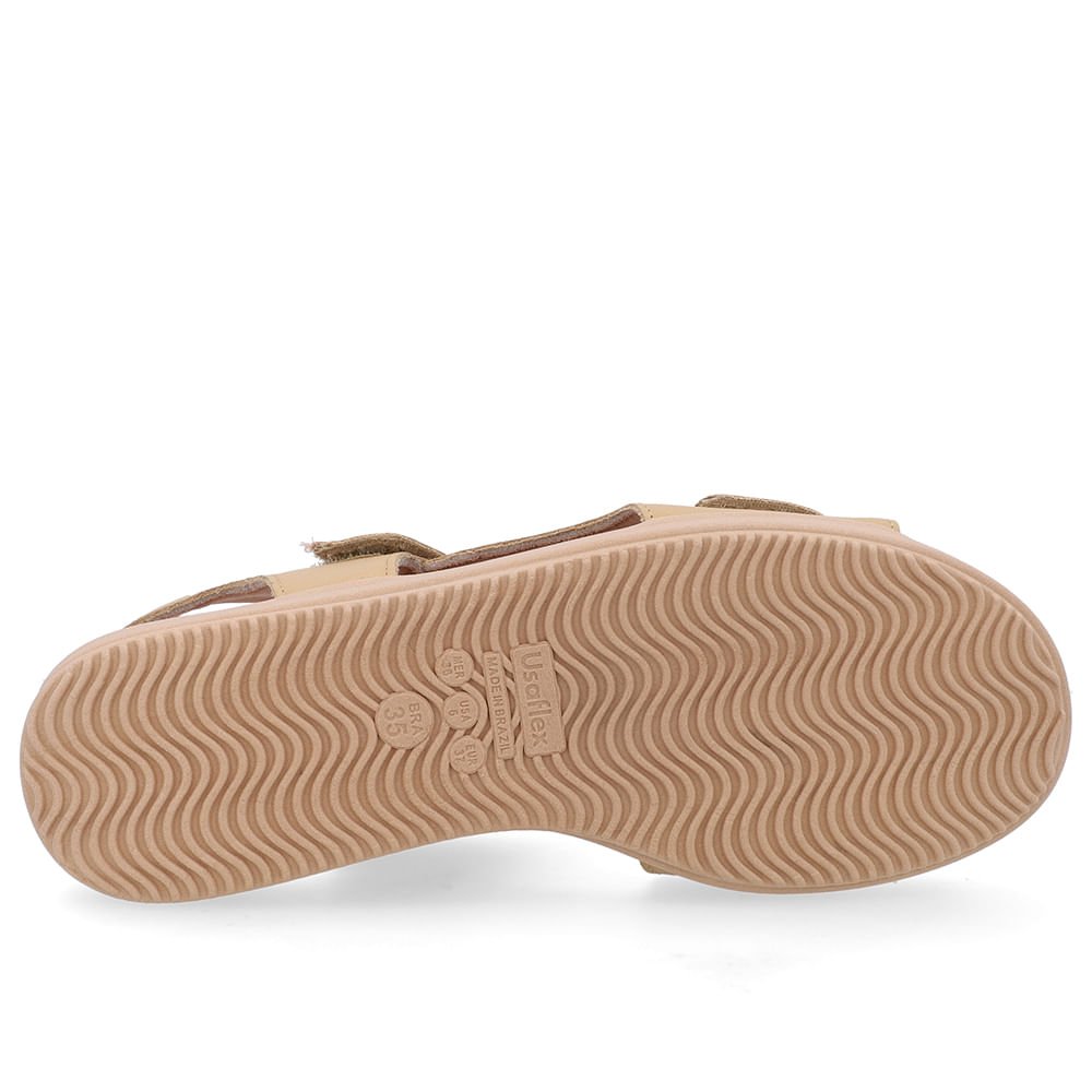 Sandália Plataforma Couro Bege Fecho-Flex Bege 5