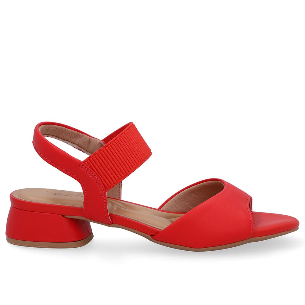 Sandália Básica Couro Vermelha Detalhe Elástico