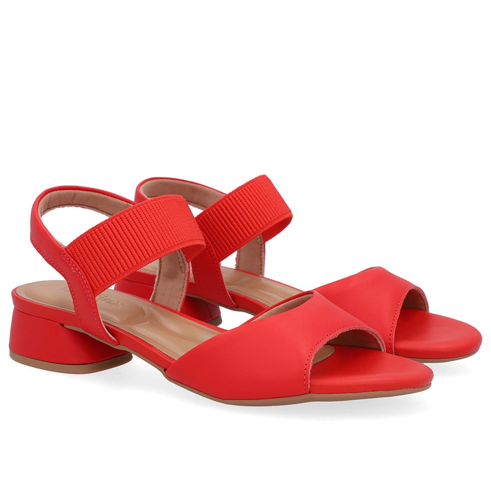 Sandália Básica Couro Vermelha Detalhe Elástico Vermelho 2