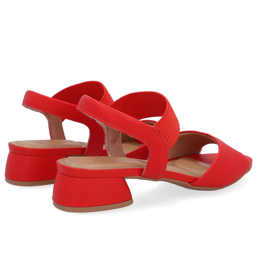 Sandália Básica Couro Vermelha Detalhe Elástico Vermelho 3