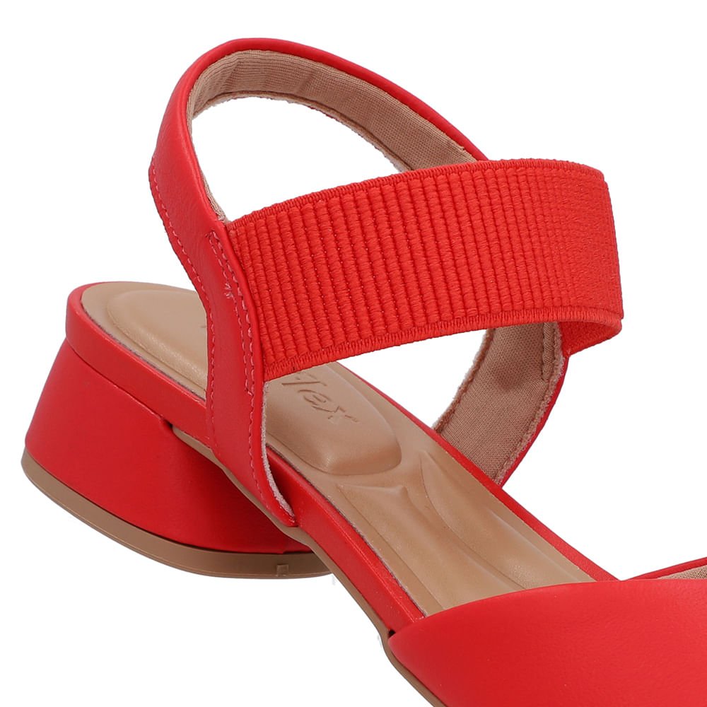 Sandália Básica Couro Vermelha Detalhe Elástico Vermelho 4