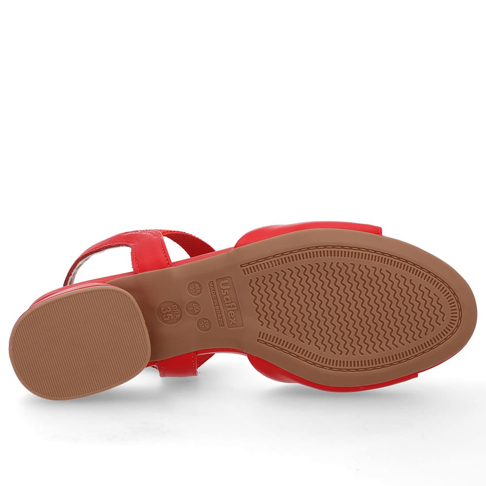 Sandália Básica Couro Vermelha Detalhe Elástico Vermelho 5