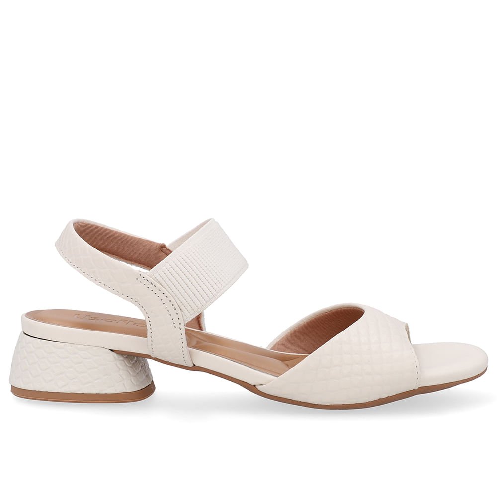 Sandália Básica Couro Branca Marfim Detalhe Elástico