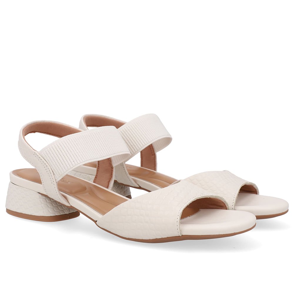 Sandália Básica Couro Branca Marfim Detalhe Elástico Branco 2