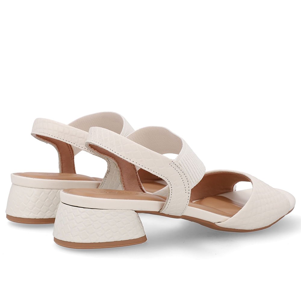 Sandália Básica Couro Branca Marfim Detalhe Elástico Branco 3