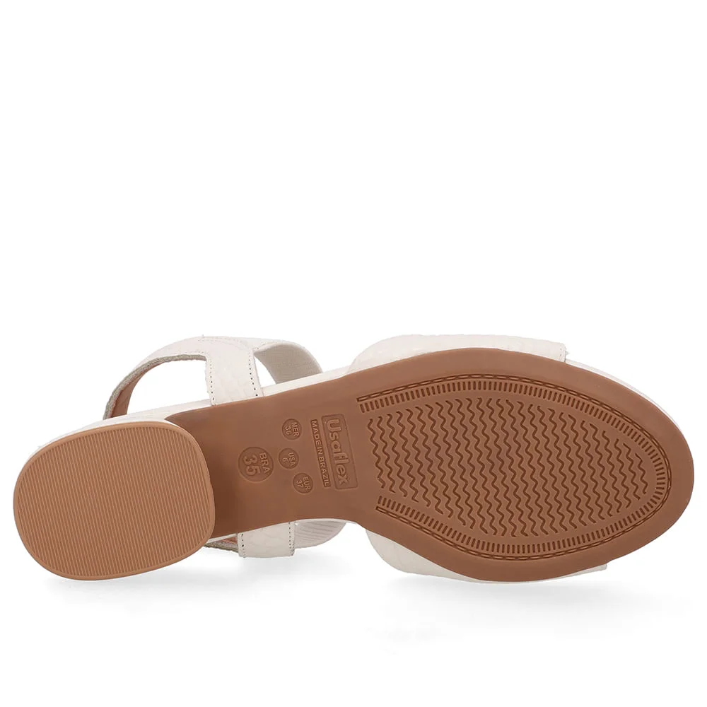 Sandália Básica Couro Branca Marfim Detalhe Elástico Branco 5