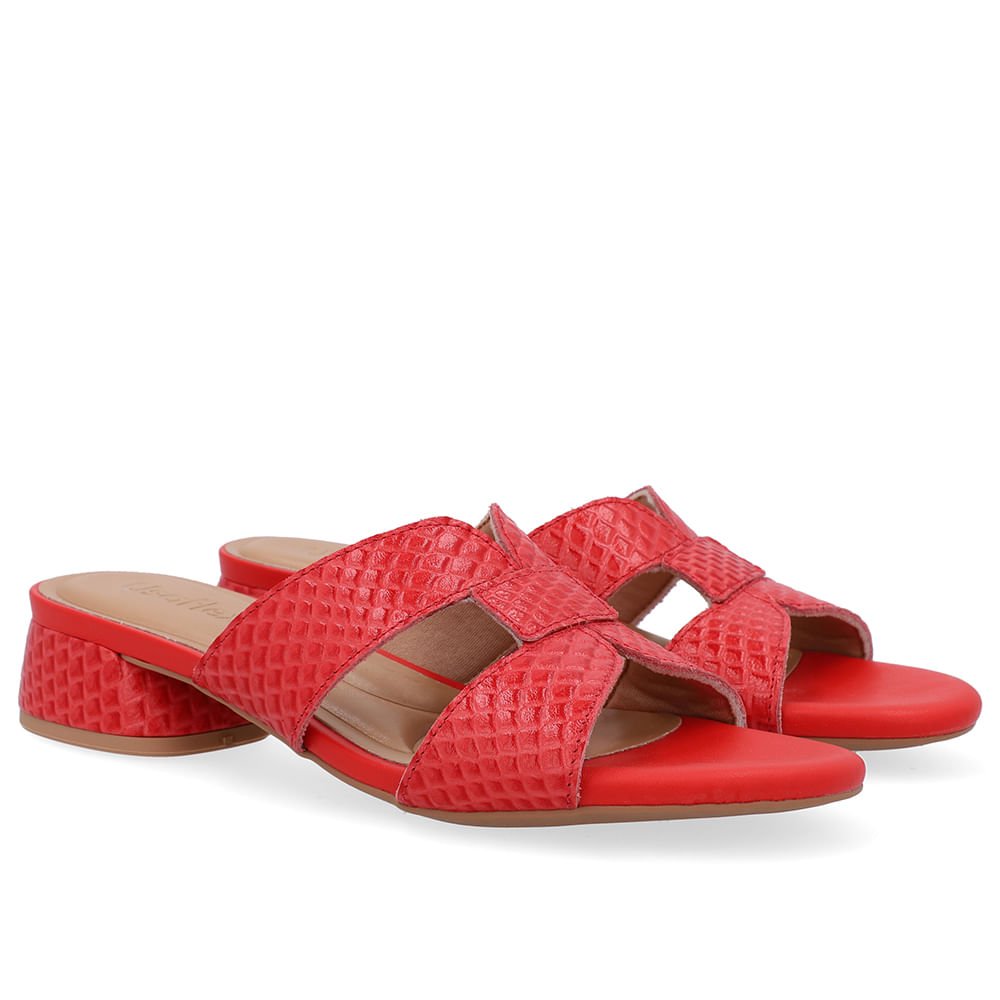 Tamanco Salto Bloco Couro Vermelho Vermelho 2