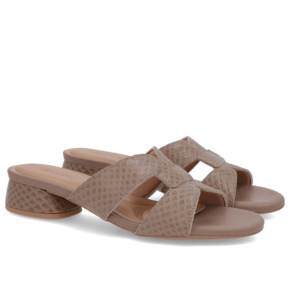 Tamanco Salto Bloco Couro Marrom Bege 2