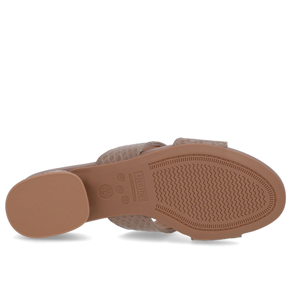 Tamanco Salto Bloco Couro Marrom Bege 5